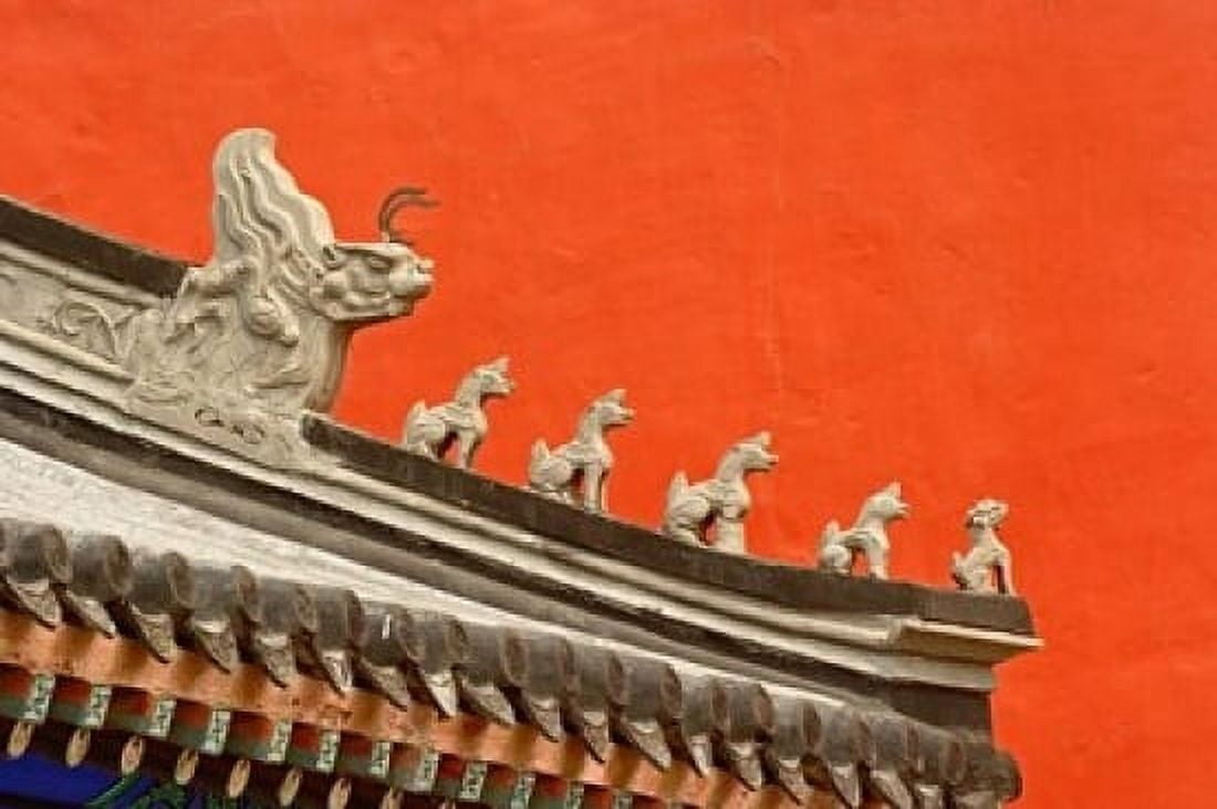 Rooftop figures and colorful wall Forbidden City Beijing China Canvas Art - Adam Jones DanitaDelimont (24 x 15)