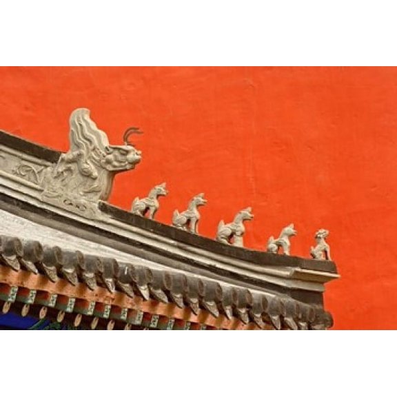 Rooftop figures and colorful wall Forbidden City Beijing China Canvas Art - Adam Jones DanitaDelimont (24 x 15)