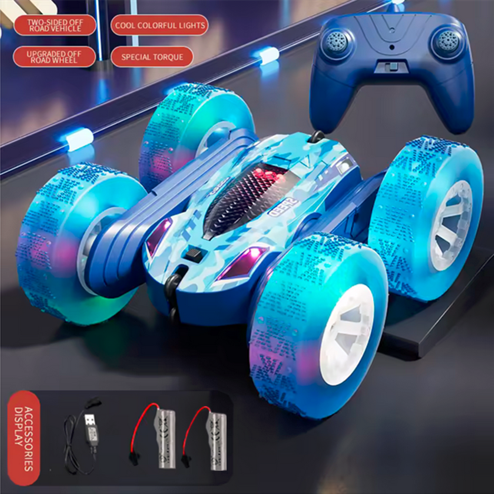 Roofworld 2.4G RC Stunt Cars Double Sided Flip Remote Control 360 Rotation off Road Rc Drift Blue