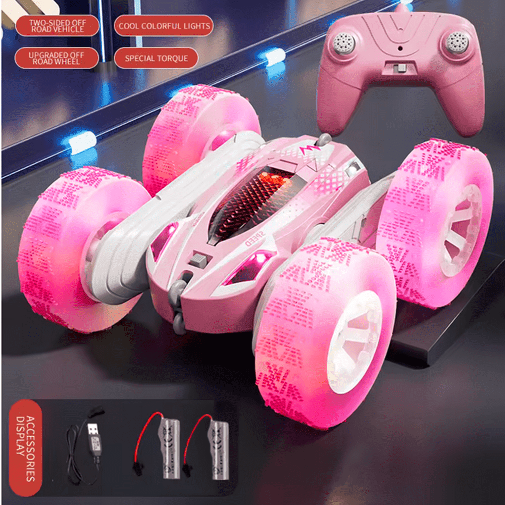 Roofworld 2.4G RC Stunt Cars Double Sided Flip Remote Control 360 Rotation off Road Rc Drift Pink