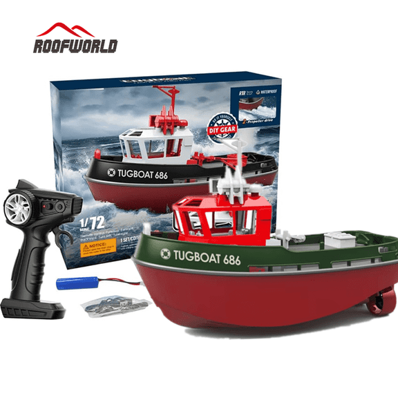 Roofworld RC Boat 686 1/72 2.4G Dual Motor Wireless Electric Remote Control Green Tugboat Toys Gifts
