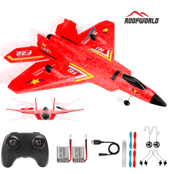 RC Plane F22 Jet 2.4G 6-Axis Gyro Remote Control Airplane Fighter Toy Gift for Kids Beginner(Red)