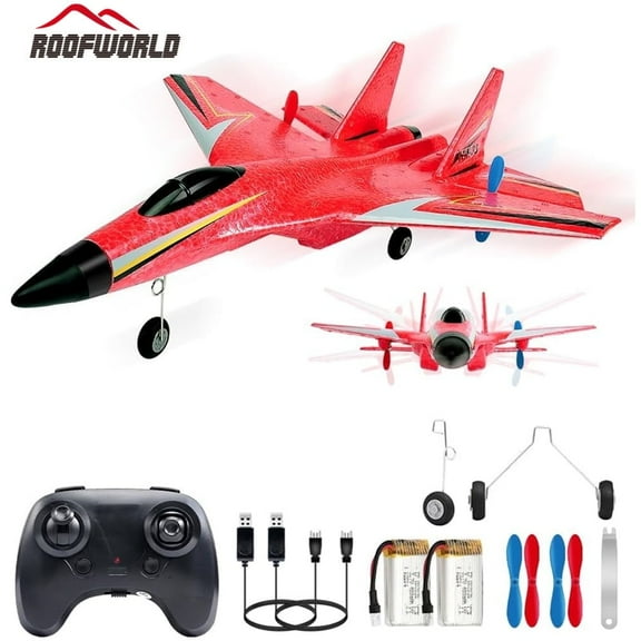 Roofworld RC Airplane SU-27 Red, 2.4GHz 2 Channel, Gyro, Night Lights