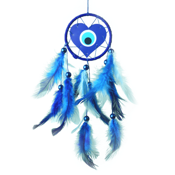 Rooh Dream Catcher ~ Evil Eye Love Car Hanging ~ Handmade Feather Hangings for Positivity (Can be used as Home Dcor Accents, Wall Hangings, Garden, Car )