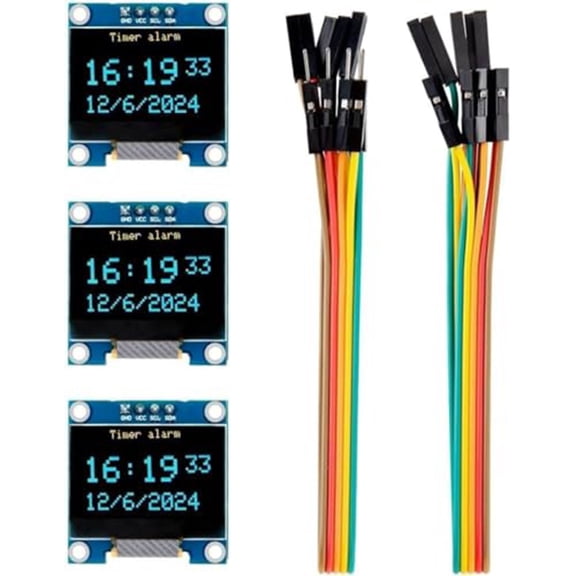 Rooha 3Pcs 0 96 inch 128X64 for Oled I2C Display Module with 10 Wires for Easy Setup,Yellow+Blue