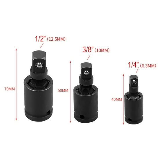 3Pcs/Kit 1/2" 3/8" 1/4 Inch Electric Spanner Socket Drive Swivel Joint Air Socket Set/Kit Replacement Car Part