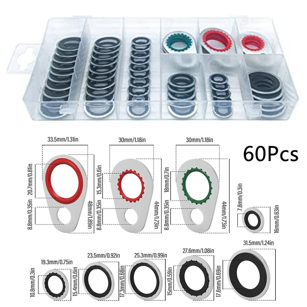 BUXIMN 48pc A/C O-Ring & Gasket Seal Kit – Self-Centered Bonded Seals For GM & Automotive AC Systems