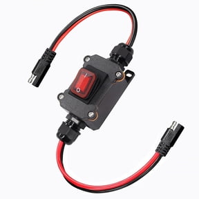 Rooha DC 12V-24V 25A SAE Connector Inline Switch with ON/Off Button, IP67 Waterproof 12AWG Extension Cable for Outdoor Garden Lighting and Automotive Power Control