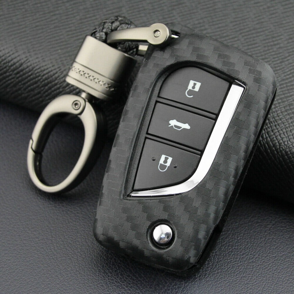 Carbon Fiber Smart Key Fob Silicone Case Cover Chain Fit For Mercedes Benz C E Car Key Case - Foto 6