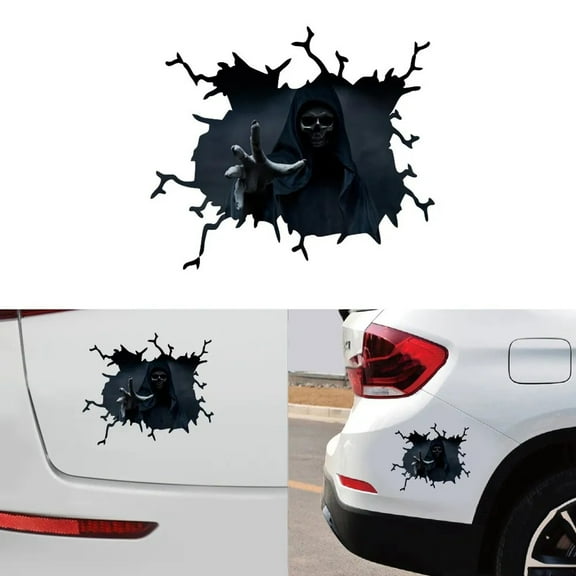Rooha Halloween Skull Sticker Car Rear Windshield Horror Silent Atmosphere Decals Auto Window Wall Decoration 35X30Cm Car Stickers