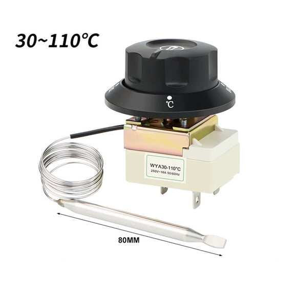 Rooha Mechanical Knob Thermostat Temperature Control Switch 250V 16A 3-Pin Controller with Copper Sensor for Water Heater Fryer Freezer Food Machinery