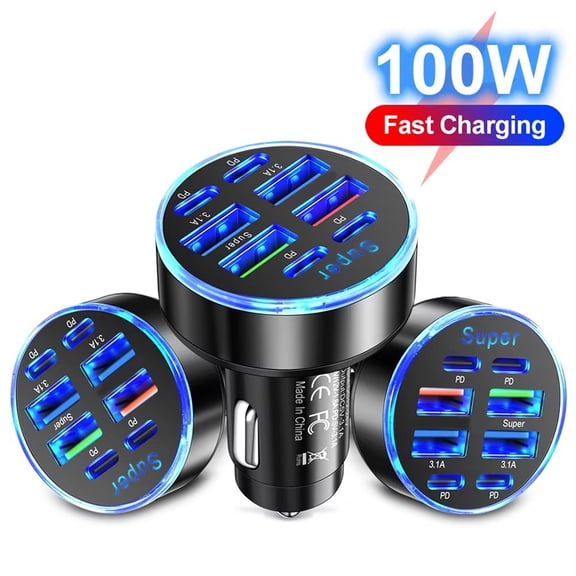 Rooha Multi Port Car Charger 100W Pd For Qc3 0 Fast Charging For Smartphones