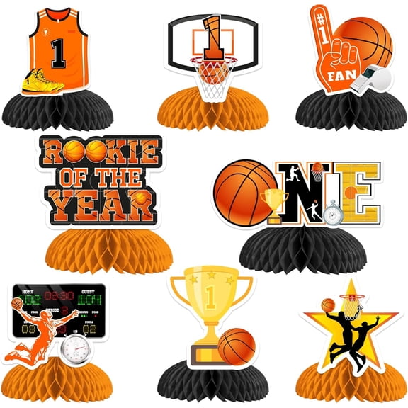 Rookie of The Year 1st Birthday Decorations, 8Pcs Basketball 1st Birthday Decorations Honeycomb Centerpiece Table Decoration for Boy Basketball Sport Theme Party Decoration