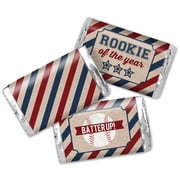 Rookie of The Year Baseball Birthday Mini Candy Bar Wrapper Stickers, 45 Pack Party Favor Labels, Peel and Stick Full Coverage Design, Made in USA, Amanda Creation