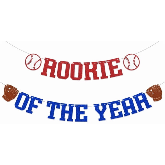 Rookie of the Year Banner - Baseball 1st Birthday Party Decorations, My Rookie Year Birthday Party Decorations Red Blue Glitter