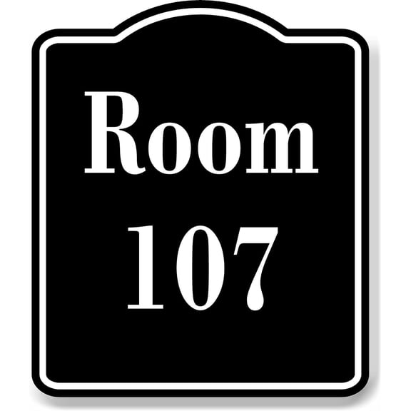 Room 107 Number Building BLACK Aluminum Composite Sign, 8.5"x10"