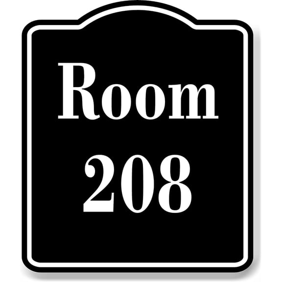Room 208 Number Building BLACK Aluminum Composite Sign, 8.5"x10"
