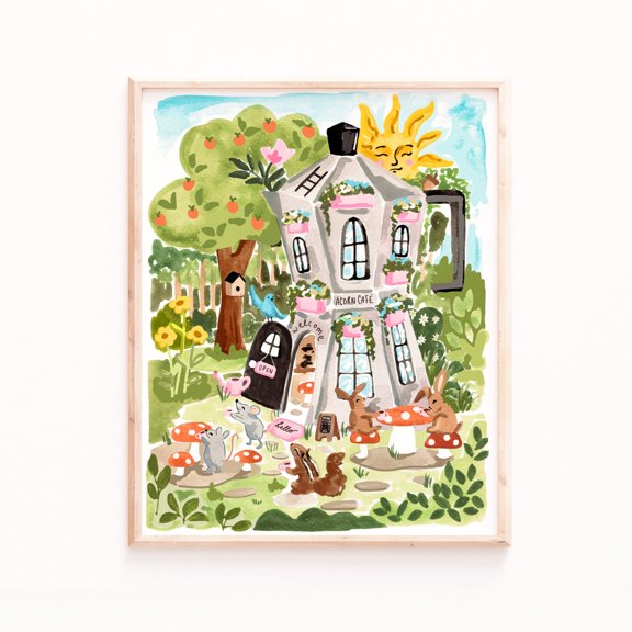 Room Art Poster Whimsical Animal Coffee Shop - Gouache Poster Art Print Home Decor, Unframed Poster Size 24x36 F03.1.20l454