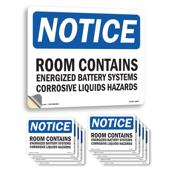Room Contains Energized Battery Systems OSHA Notice Vinyl Decal Label 5 Inch x 3.5 Inch - 10 Pack