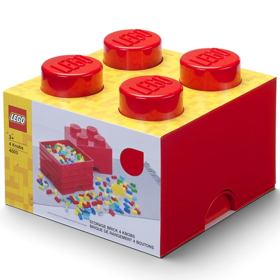 Room Copenhagen: LEGO Storage Brick - 4 Knobs Lid, Bright Red - 9.8 x 7.1", Stackable Plastic Container, Holds 800 Blocks, Toy Home Organizer Box