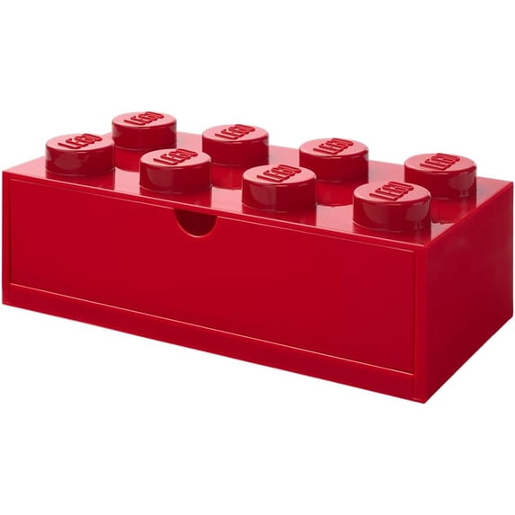Room Copenhagen LEGO Stackable Plastic 8 Knob Desk Drawer, Bright Red