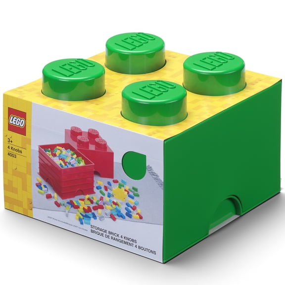 Room Copenhagen: LEGO Storage Brick - 4 Knobs Lid, Green - 9.8 x 7.1", Stackable Plastic Container, Holds 800 Building Blocks, Toy Home Organizer Box