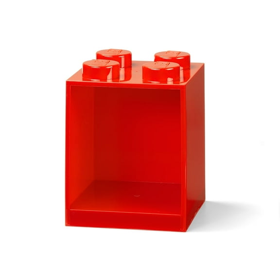 Room Copenhagen, Lego Brick Shelf Box - Stackable or Mountable Storage Compartment - 4 Stud, Red