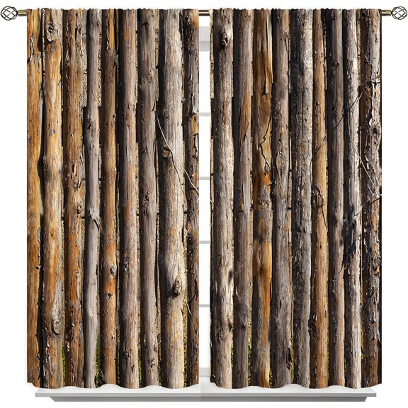 Room Curtains Pattern Printing Wooden Fence Trunks Old Wood Texture Row of Posts Lightweight Curtain 52x63inch(140x160cm)