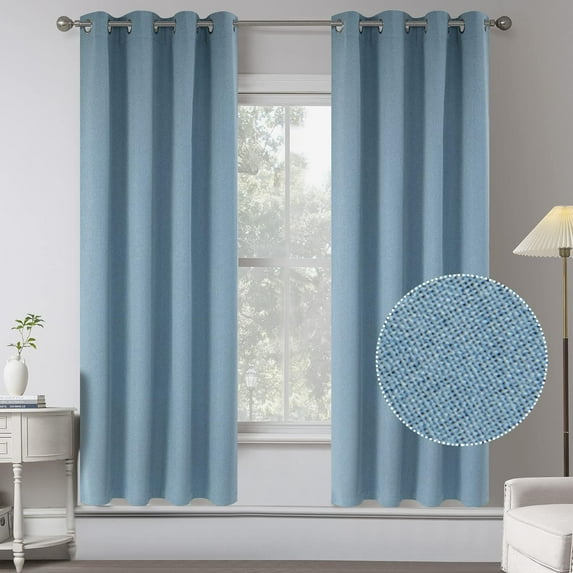 Room Darkening 100% Sun Blocking Linen Drapes for Bedroom -Room Darkening Energy Saving Thermal Insulated Window Treatment Curtain Drapes for Living Room (Air Blue,2 Panels,W 52 x L 72 Inch Length)