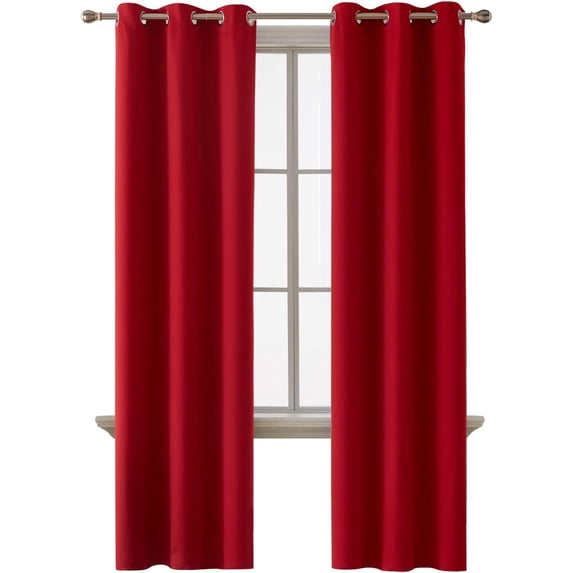 Room Darkening Blackout Grommet Curtains Thermal Insulated Solid Curtains Panel, Window Drapes for Living Room, Bedroom & Window (Set of 2 Panels, 42" W x 108" L) { Blood Red }