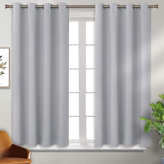 Room Darkening Blackout Grommet Curtains Thermal Insulated Solid Curtains Panel, Window Drapes for Living Room, Bedroom & Window (Set of 2 Panels, 42" W x 108" L) { Silver Grey }
