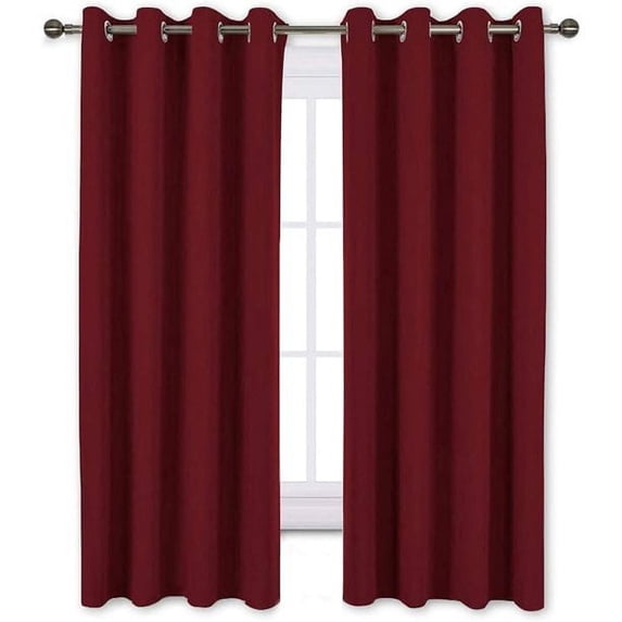 Room Darkening Blackout Grommet Curtains Thermal Insulated Solid Curtains Panel, Window Drapes for Living Room, Bedroom & Window (Set of 2 Panels, 42" W x 54" L) { Burgundy }