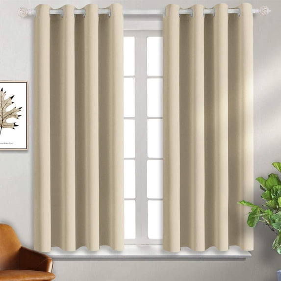 Room Darkening Blackout Grommet Curtains Thermal Insulated Solid Curtains Panel, Window Drapes for Living Room, Bedroom & Window (Set of 2 Panels, 42" W x 95" L) { Beige }