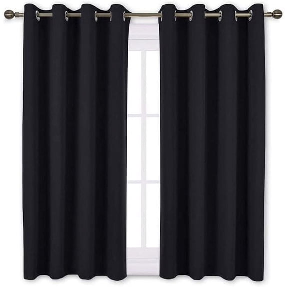 Room Darkening Blackout Grommet Curtains Thermal Insulated Solid Curtains Panel, Window Drapes for Living Room, Bedroom & Window (Set of 2 Panels, 42" W x 95" L) { Black }