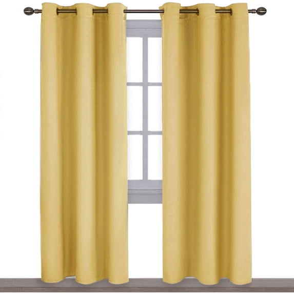 Room Darkening Blackout Grommet Curtains Thermal Insulated Solid Curtains Panel, Window Drapes for Living Room, Bedroom & Window (Set of 2 Panels, 42" W x 95" L) { Gold }