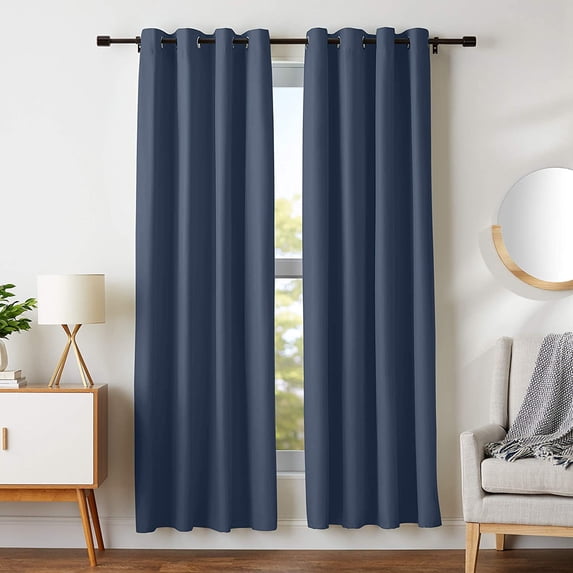 Room Darkening Blackout Grommet Curtains Thermal Insulated Solid Curtains Panel, Window Drapes for Living Room, Bedroom & Window (Set of 2 Panels, 52" W x 45" L) { Navy Blue }