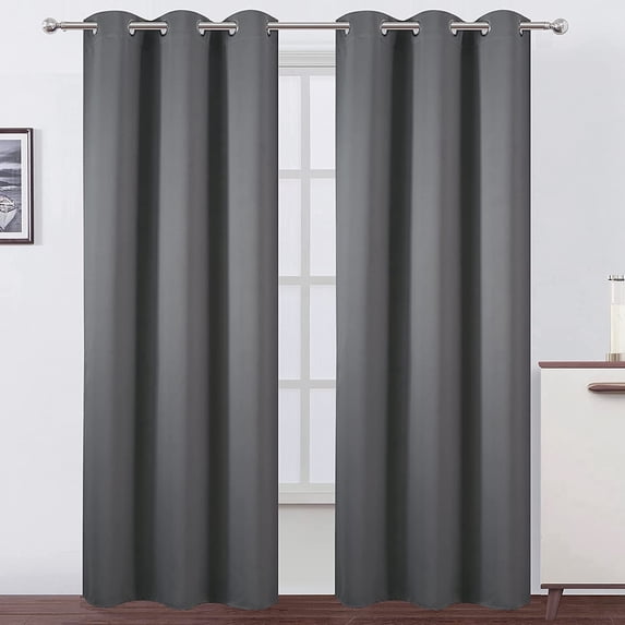 Room Darkening Blackout Grommet Curtains Thermal Insulated Solid Curtains Panel, Window Drapes for Living Room, Bedroom & Window (Set of 2 Panels, 52" W x 54" L) { Grey }