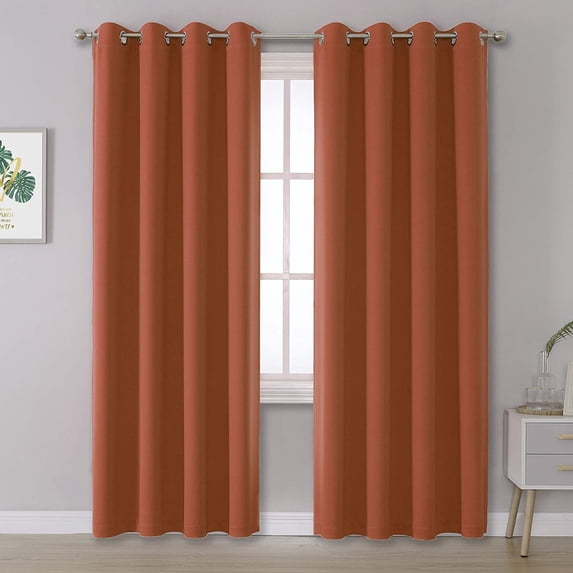 Room Darkening Blackout Grommet Curtains Thermal Insulated Solid Curtains Panel, Window Drapes for Living Room, Bedroom & Window (Set of 2 Panels, 52" W x 84" L) { Brick Red }
