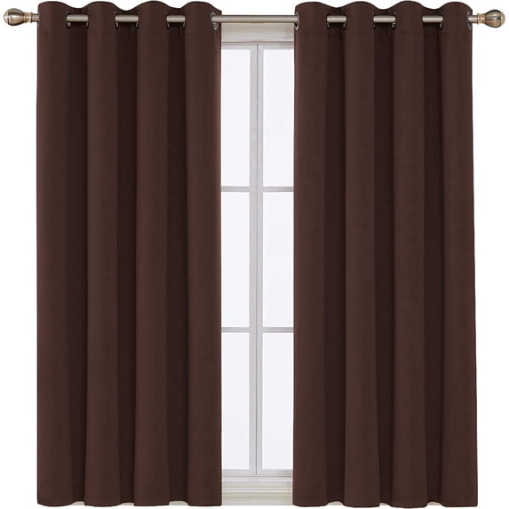 Room Darkening Blackout Grommet Curtains Thermal Insulated Solid Curtains Panel, Window Drapes for Living Room, Bedroom & Window (Set of 2 Panels, 52" W x 84" L) { Chocolate }