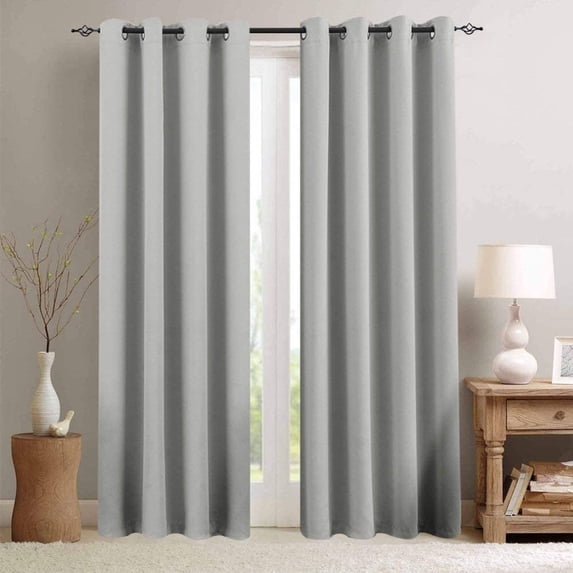 Room Darkening Blackout Grommet Curtains Thermal Insulated Solid Curtains Panel, Window Drapes for Living Room, Bedroom & Window (Set of 2 Panels, 52" W x 84" L) { Light Grey }