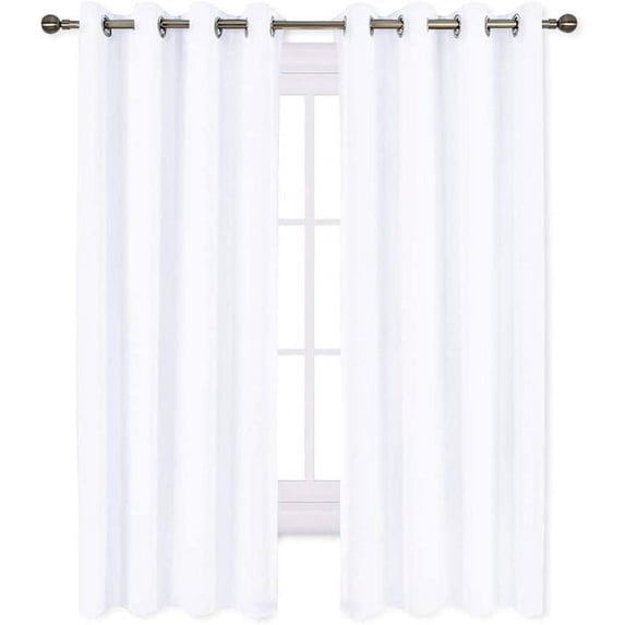 Room Darkening Blackout Grommet Curtains Thermal Insulated Solid Curtains Panel, Window Drapes for Living Room, Bedroom & Window (Set of 2 Panels, 52" W x 84" L) { Pure White }