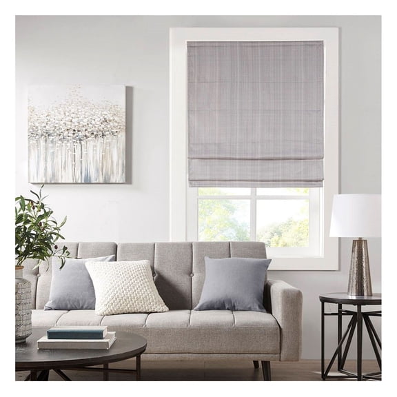 Room Darkening Cordless Shade, 33x64 Inch Basketweave Window Shade, Grey Thermal Blackout Shade for Bedroom, Living Room, Privacy & Energy Saving
