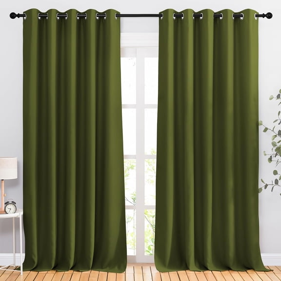 Room Darkening Curtains Extra Long 110 Inches, Grommet Thermal Insulated Weighted, for Living Room & Farmhouse, Olive, 2 Panels, 66x110 Inches