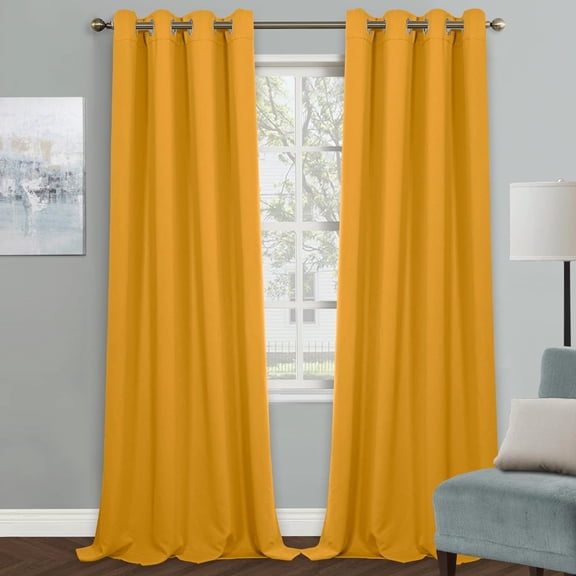 Room Darkening Curtains, Mustard Yellow Solid Drapes, 52 x 84 Inch Grommet Panel, Energy Saving