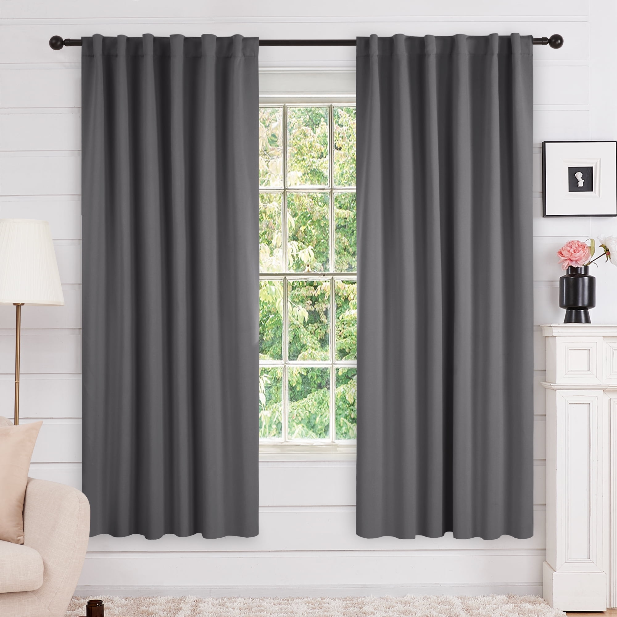 Room Darkening Curtains for Living Room 2 Panles Back Tab and Rod
