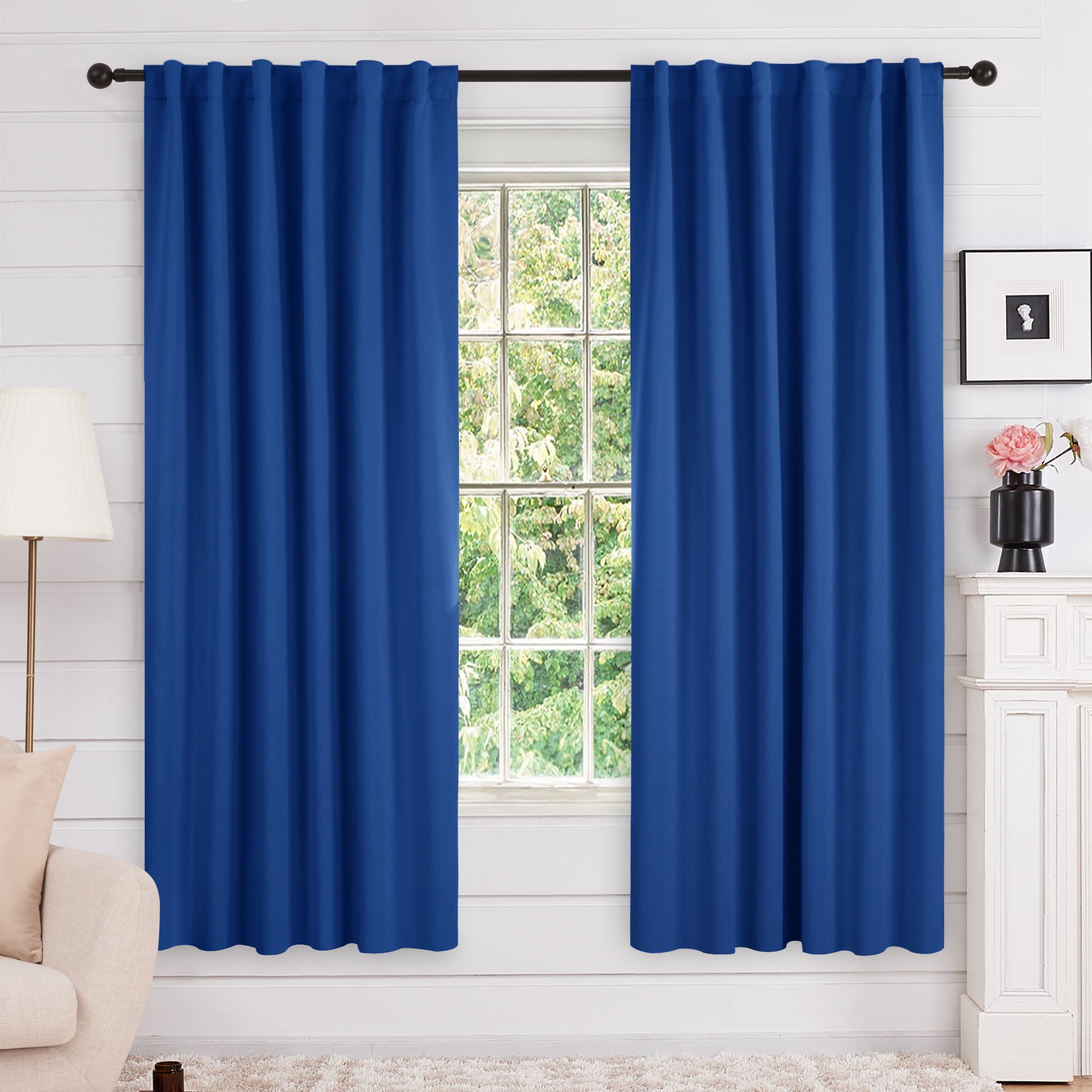 Room Darkening Curtains for Living Room 2 Panles Back Tab and Rod Pocket Curtains 52"x72" Royal ...