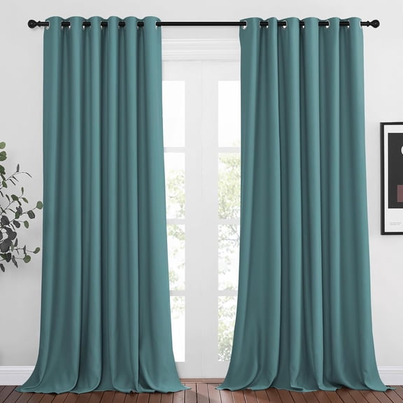 Room Darkening Extra Long Weighted Curtains, Ring Top Thermal Insulated Large Window Drapes, Sea Teal, Set of 2, 80" x 108"