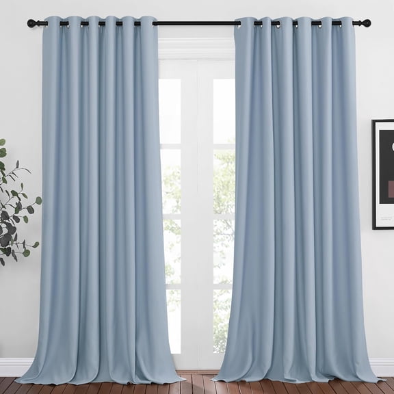 Room Darkening Extra Long Weighted Curtains, Ring Top Thermal Insulated Large Window Drapes, Vintage Blue, Set of 2, 80" x 108"