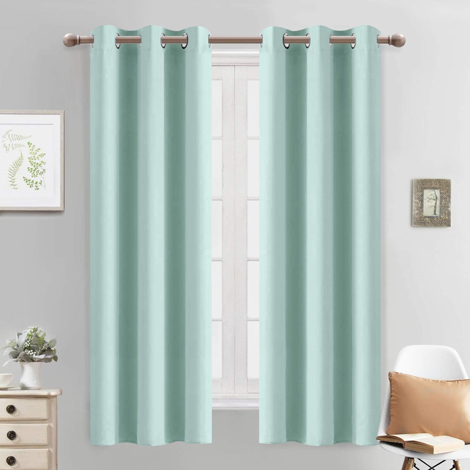 Room Darkening Grommet Window Drapes Thermal Insulated Light Blocking Blackout Curtains For Bedroom(aqua 38wx63l 2 Panels)