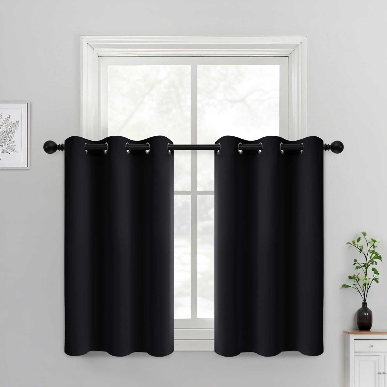 Room Darkening Grommet Window Drapes Thermal Insulated Light Blocking Blackout Curtains For Bedroom(black 38wx36l 2 Panels)